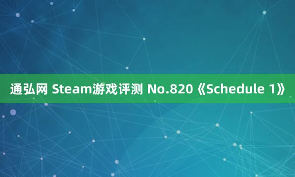 通弘网 Steam游戏评测 No.820《Schedule 1》
