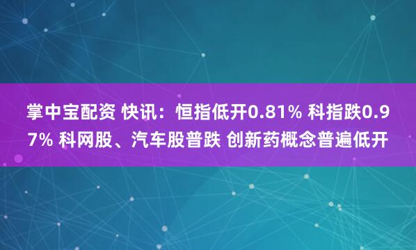 掌中宝配资 快讯：恒指低开0.81% 科指跌0.97% 科网股、汽车股普跌 创新药概念普遍低开