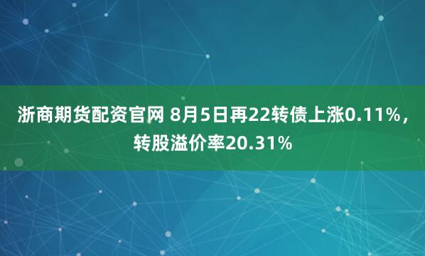 浙商期货配资官网 8月5日再22转债上涨0.11%，转股溢价率20.31%