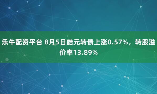 乐牛配资平台 8月5日皓元转债上涨0.57%，转股溢价率13.89%